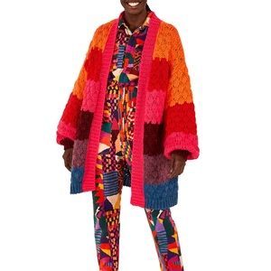 Farm Rio Stripe Open Front Long Cardigan